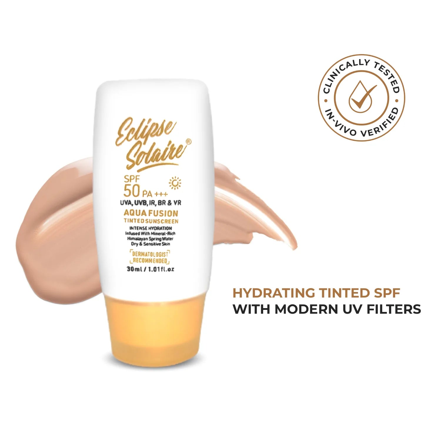 Eclipse Solaire Aqua Fusion Sunscreen SPF50 PA+++ | 5X Protection | Infused with Himalayan Spring Water | Non-Greasy, For All Skin Types - 30ml